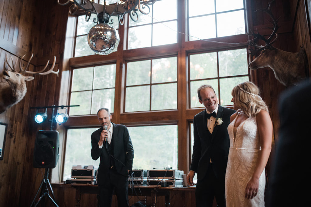 Bride and groom giving toast at Beaver Creek venue