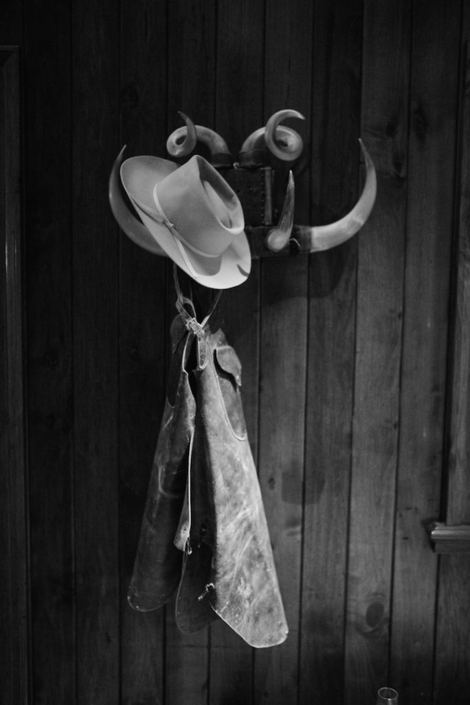 Black and white cowboy hat hanging