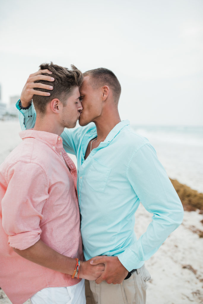 Cancun beach lovers shoot, kissing