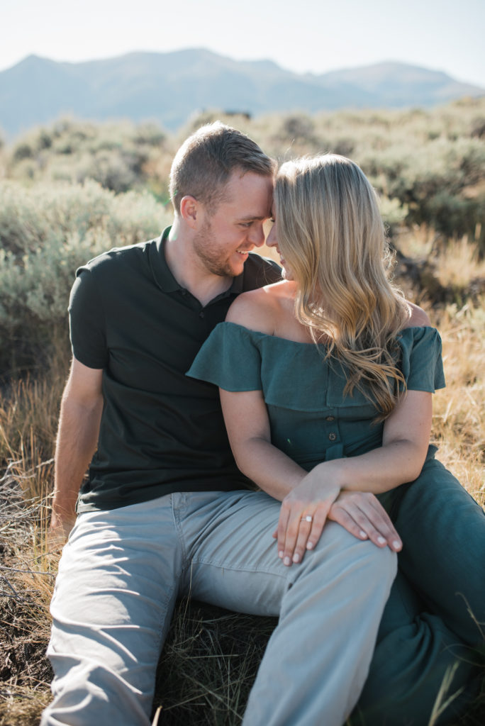 Twin Lakes engagement, foreheads together