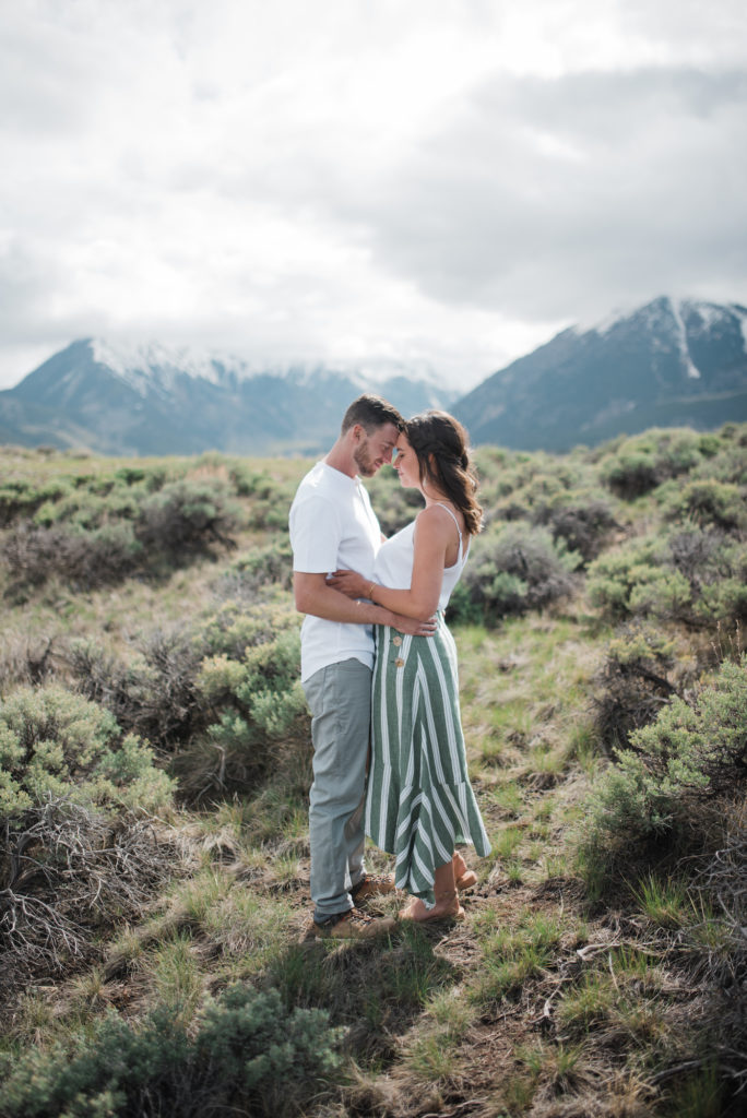 Twin Lakes Engagement couple with mountains