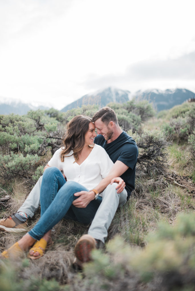 Twin Lakes Engagement laughing couple