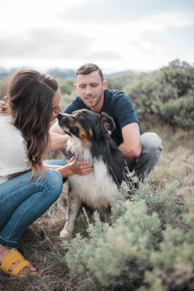 Twin Lakes Engagement, couple with dog