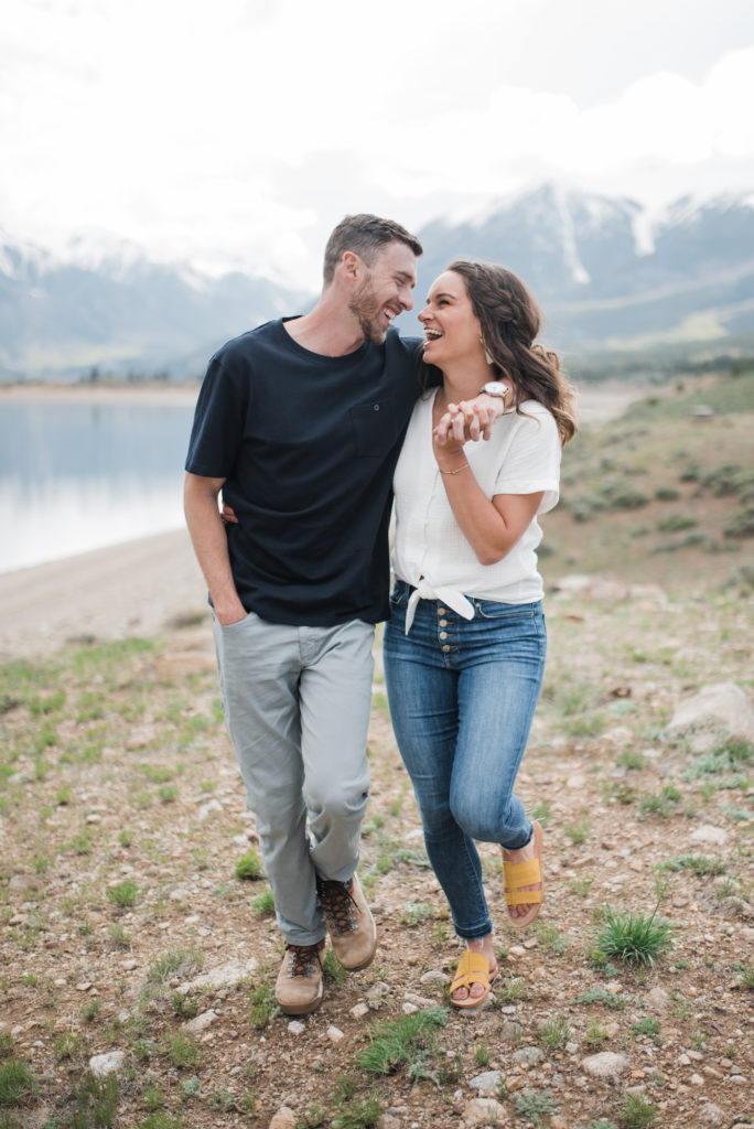 Twin Lakes Engagement laughing couple
