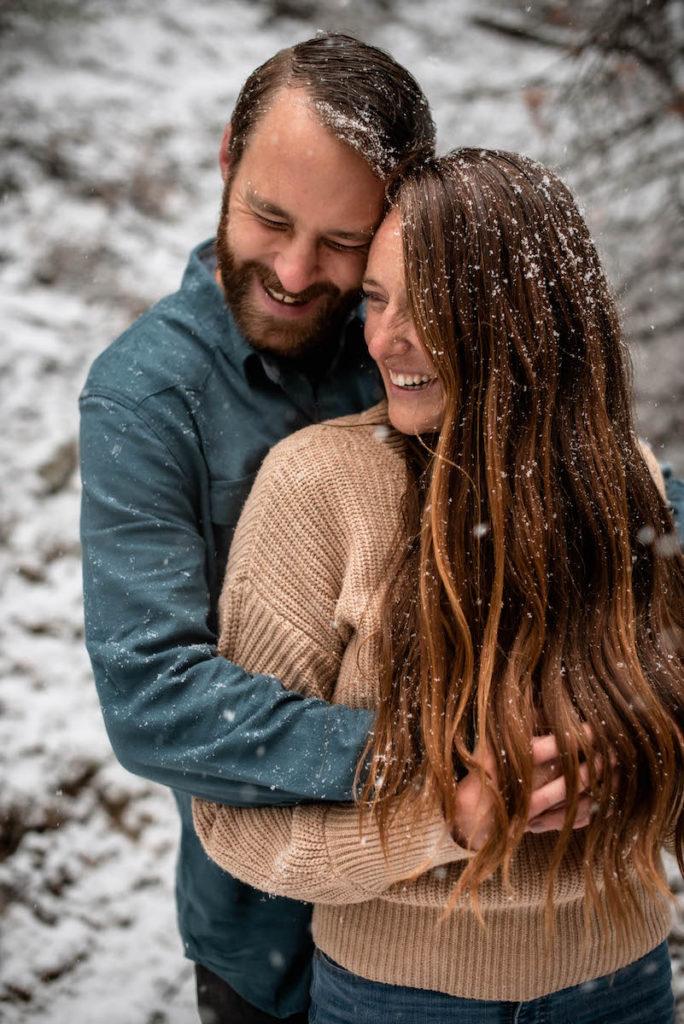 Natalie and Ian in snow at Georgetown engagement